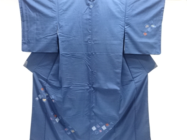 菱に松竹梅模様刺繍一つ紋手織り紬訪問着